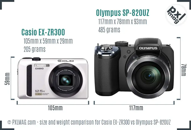 Casio EX-ZR300 vs Olympus SP-820UZ size comparison