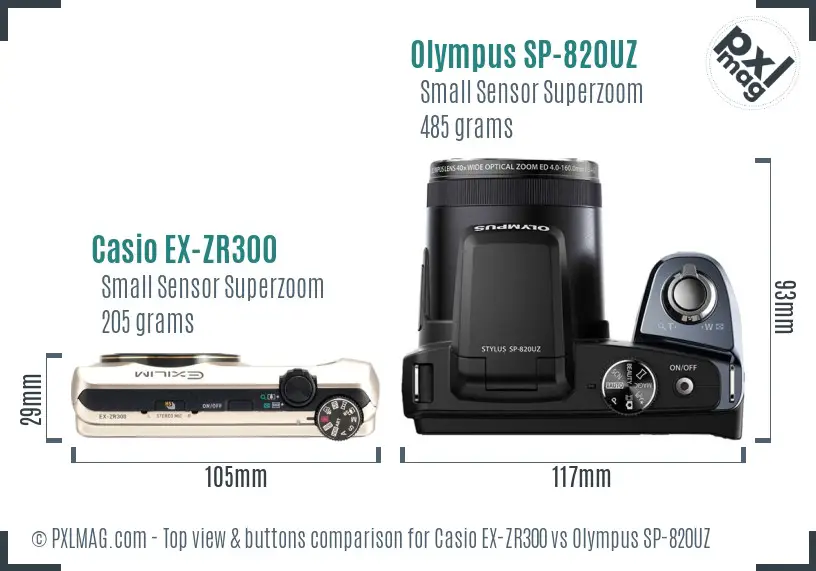 Casio EX-ZR300 vs Olympus SP-820UZ top view buttons comparison