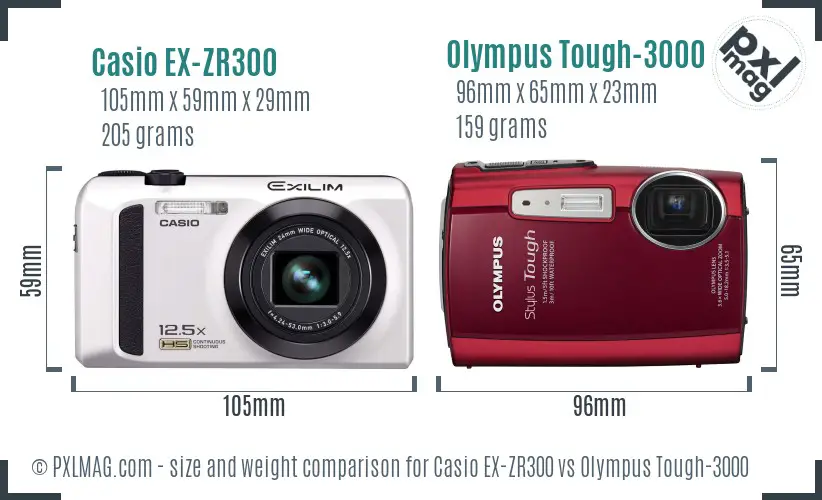 Casio EX-ZR300 vs Olympus Tough-3000 size comparison Casio EX-ZR300 vs Olympus Tough-3000 size comparison