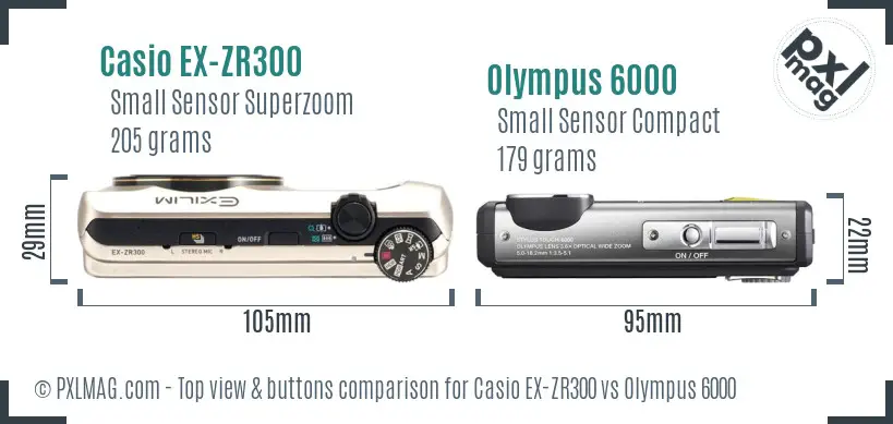 Casio EX-ZR300 vs Olympus 6000 top view buttons comparison
