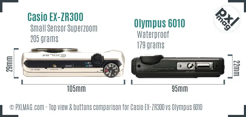 Casio EX-ZR300 vs Olympus 6010 top view buttons comparison