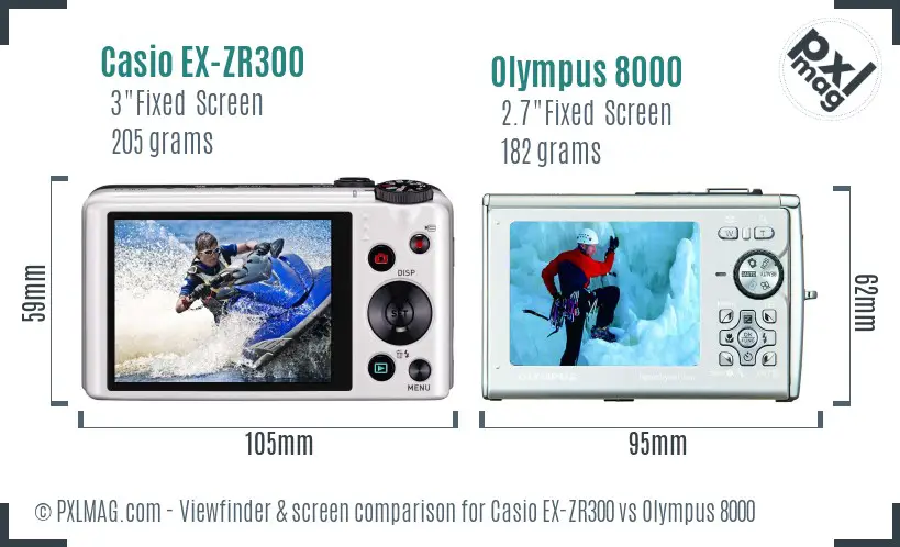 Casio EX-ZR300 vs Olympus 8000 Screen and Viewfinder comparison