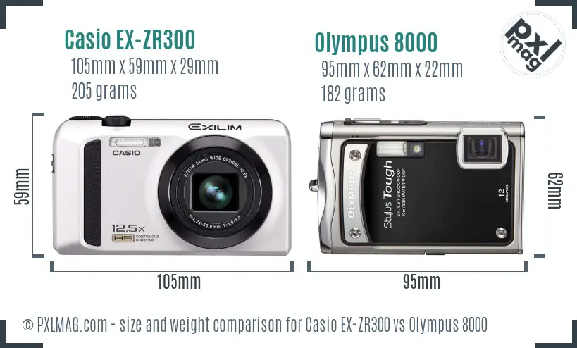Casio EX-ZR300 vs Olympus 8000 size comparison