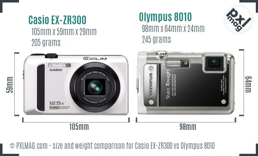 Casio EX-ZR300 vs Olympus 8010 size comparison Casio EX-ZR300 vs Olympus 8010 size comparison