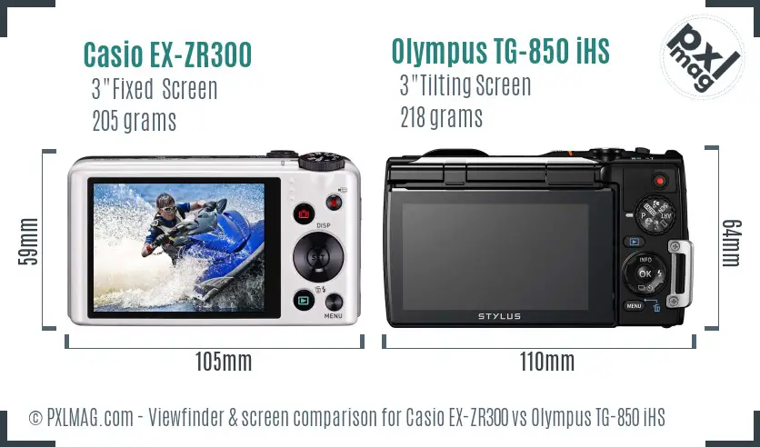 Casio EX-ZR300 vs Olympus TG-850 iHS Screen and Viewfinder comparison