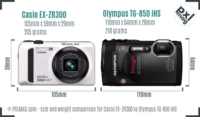 Casio EX-ZR300 vs Olympus TG-850 iHS size comparison