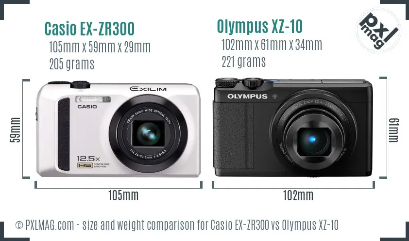 Casio EX-ZR300 vs Olympus XZ-10 size comparison Casio EX-ZR300 vs Olympus XZ-10 size comparison