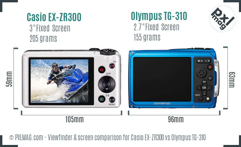 Casio EX-ZR300 vs Olympus TG-310 Screen and Viewfinder comparison