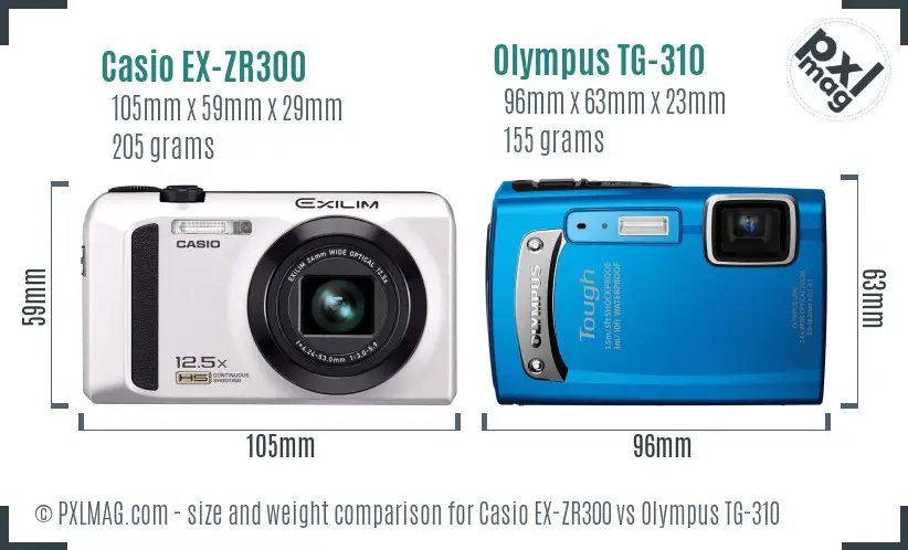 Casio EX-ZR300 vs Olympus TG-310 size comparison