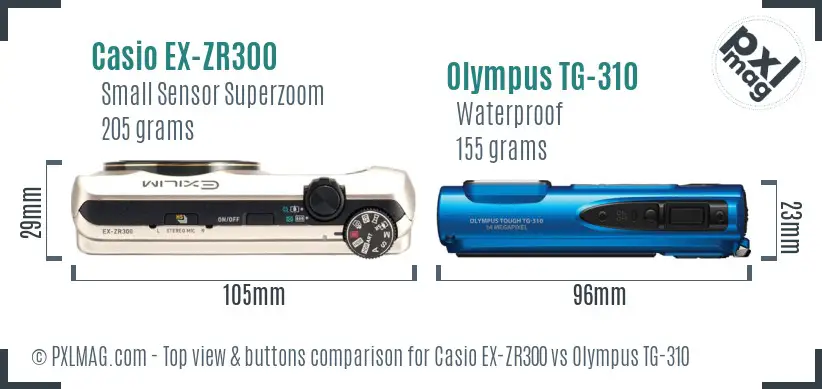 Casio EX-ZR300 vs Olympus TG-310 top view buttons comparison