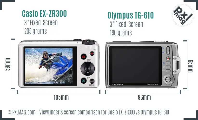 Casio EX-ZR300 vs Olympus TG-610 Screen and Viewfinder comparison