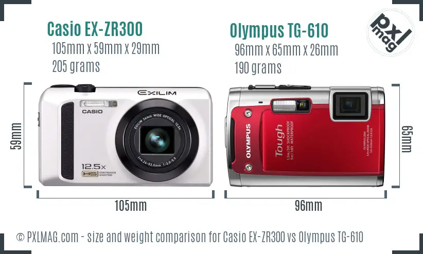 Casio EX-ZR300 vs Olympus TG-610 size comparison