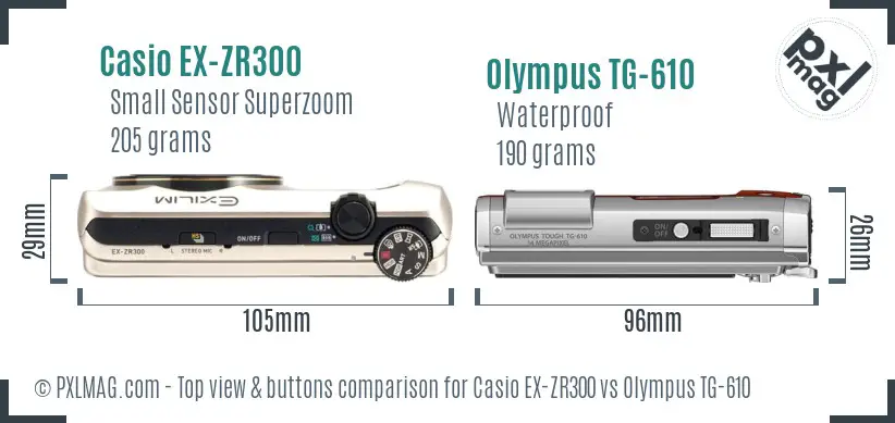 Casio EX-ZR300 vs Olympus TG-610 top view buttons comparison