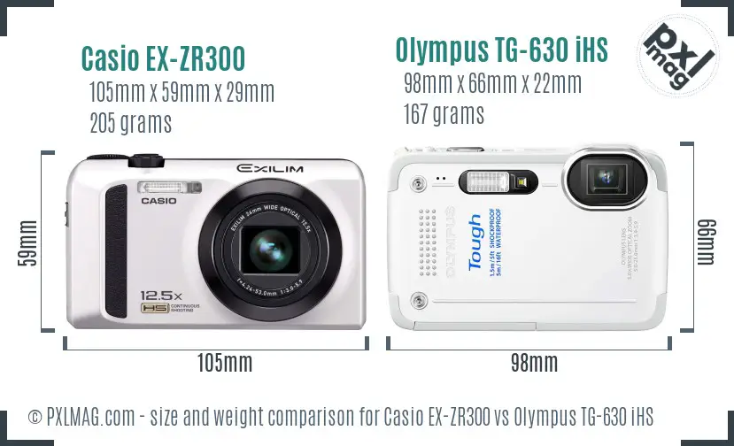 Casio EX-ZR300 vs Olympus TG-630 iHS size comparison