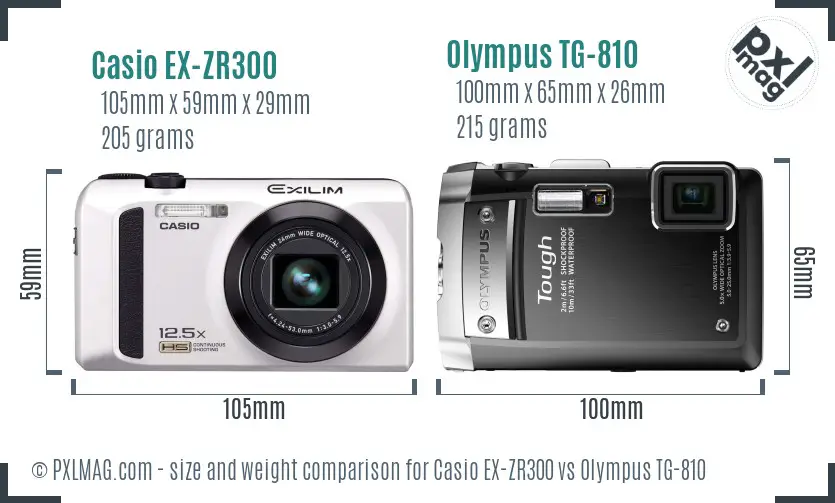 Casio EX-ZR300 vs Olympus TG-810 size comparison