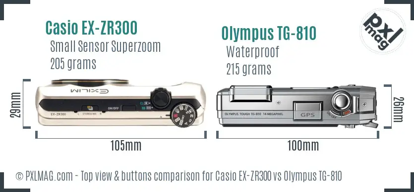 Casio EX-ZR300 vs Olympus TG-810 top view buttons comparison