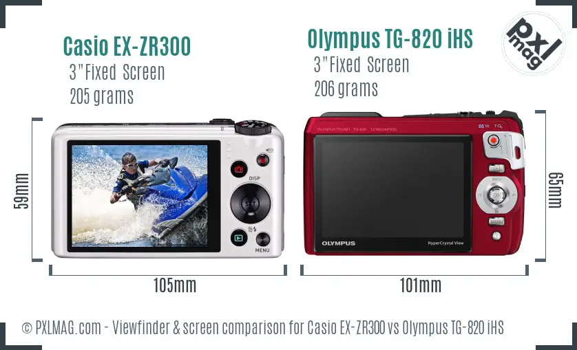 Casio EX-ZR300 vs Olympus TG-820 iHS Screen and Viewfinder comparison