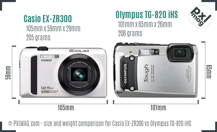 Casio EX-ZR300 vs Olympus TG-820 iHS size comparison
