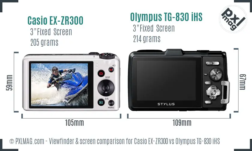 Casio EX-ZR300 vs Olympus TG-830 iHS Screen and Viewfinder comparison