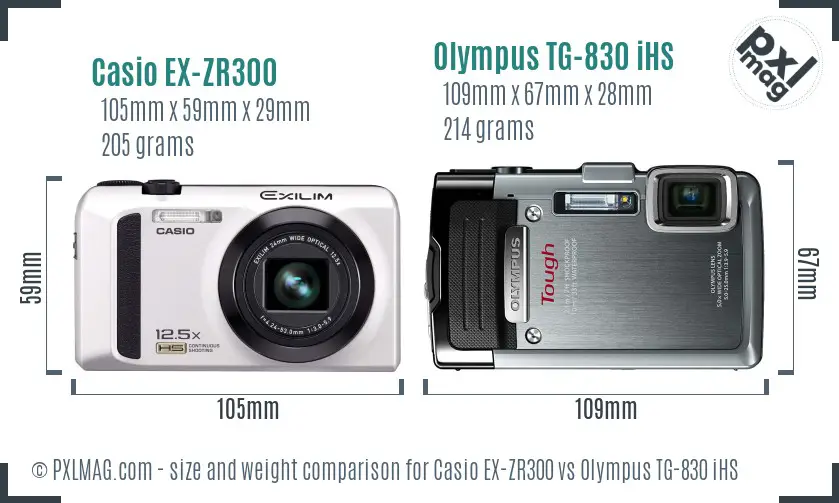 Casio EX-ZR300 vs Olympus TG-830 iHS size comparison
