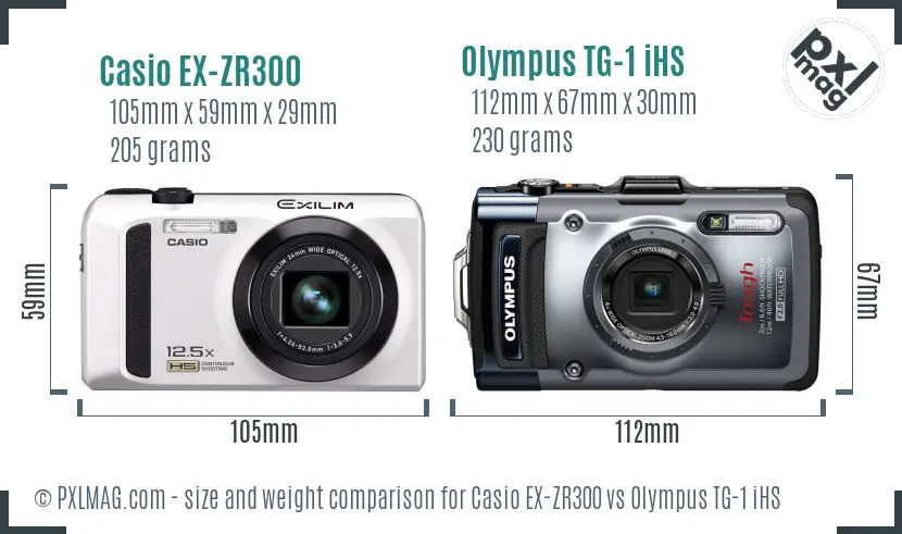 Casio EX-ZR300 vs Olympus TG-1 iHS size comparison