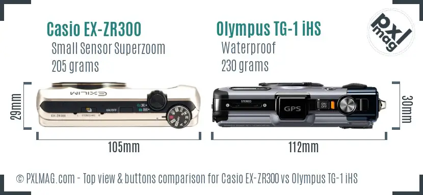 Casio EX-ZR300 vs Olympus TG-1 iHS top view buttons comparison