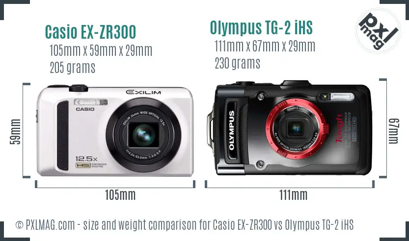 Casio EX-ZR300 vs Olympus TG-2 iHS size comparison
