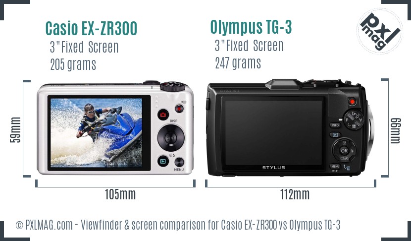 Casio EX-ZR300 vs Olympus TG-3 Screen and Viewfinder comparison