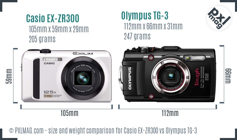 Casio EX-ZR300 vs Olympus TG-3 size comparison