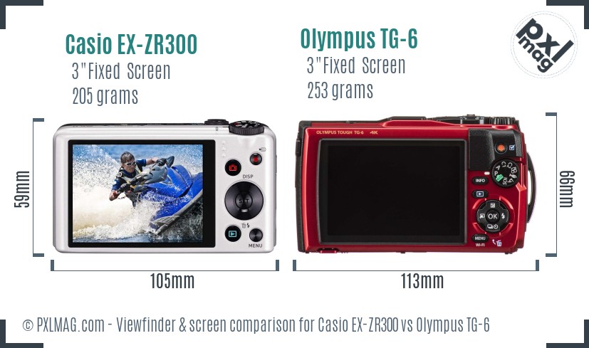 Casio EX-ZR300 vs Olympus TG-6 Screen and Viewfinder comparison