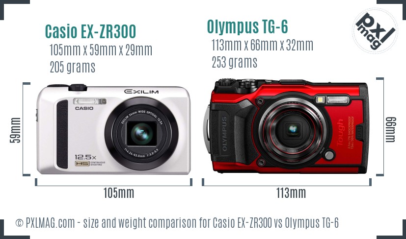 Casio EX-ZR300 vs Olympus TG-6 size comparison