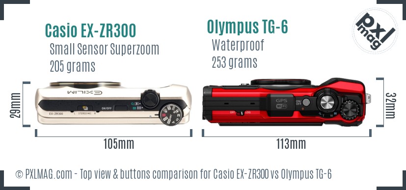 Casio EX-ZR300 vs Olympus TG-6 top view buttons comparison