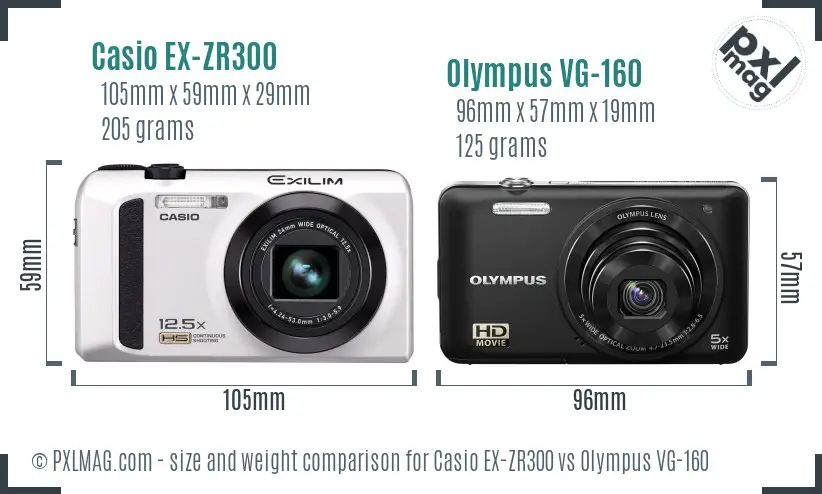 Casio EX-ZR300 vs Olympus VG-160 size comparison Casio EX-ZR300 vs Olympus VG-160 size comparison