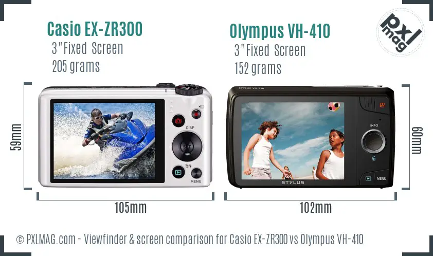 Casio EX-ZR300 vs Olympus VH-410 Screen and Viewfinder comparison