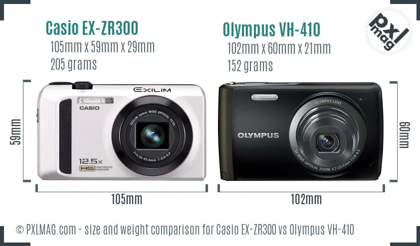 Casio EX-ZR300 vs Olympus VH-410 size comparison