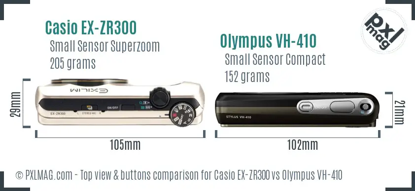 Casio EX-ZR300 vs Olympus VH-410 top view buttons comparison