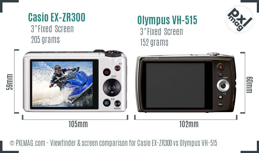 Casio EX-ZR300 vs Olympus VH-515 Screen and Viewfinder comparison