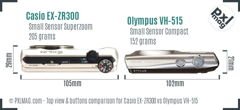 Casio EX-ZR300 vs Olympus VH-515 top view buttons comparison