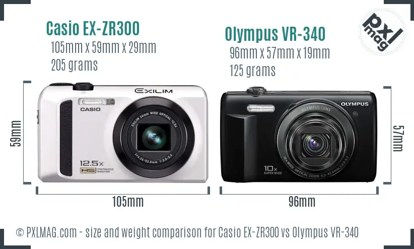 Size comparison of Casio EX-ZR300 and Olympus VR-340