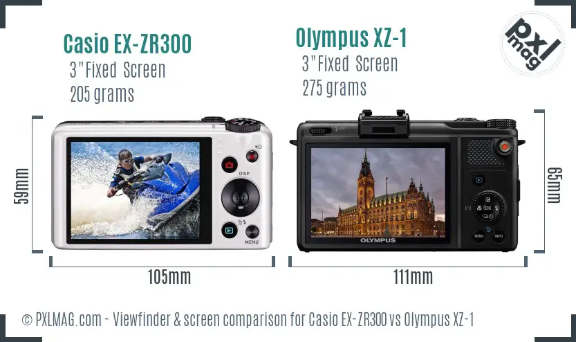 Casio EX-ZR300 vs Olympus XZ-1 Screen and Viewfinder comparison