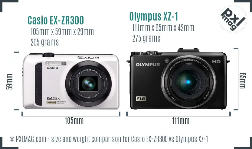 Casio EX-ZR300 vs Olympus XZ-1 size comparison