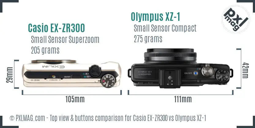 Casio EX-ZR300 vs Olympus XZ-1 top view buttons comparison