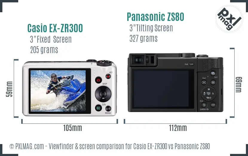 Casio EX-ZR300 vs Panasonic ZS80 Screen and Viewfinder comparison