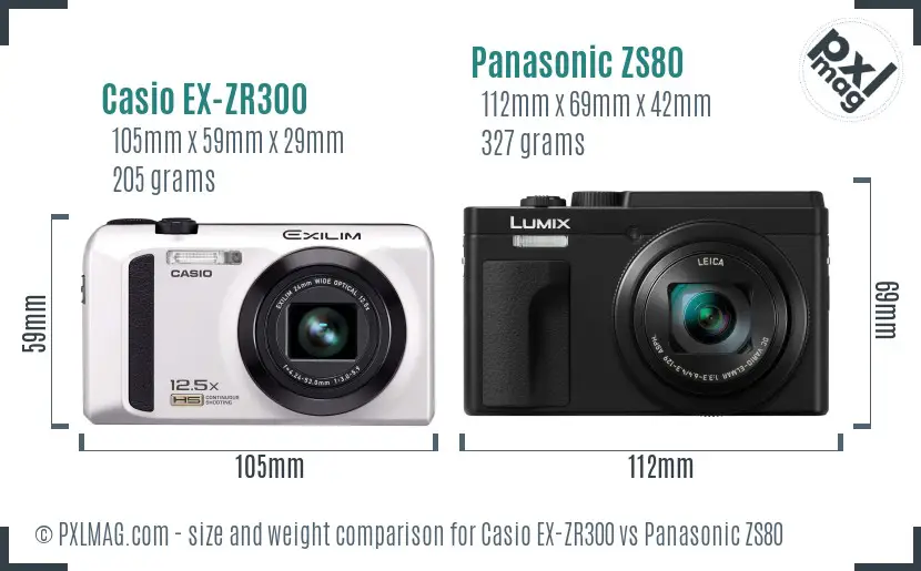 Casio EX-ZR300 vs Panasonic ZS80 size comparison