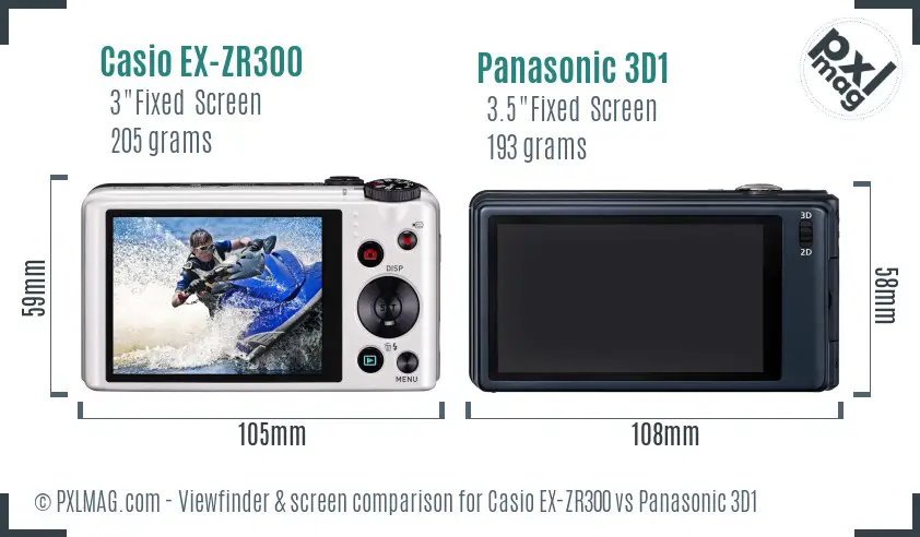 Casio EX-ZR300 vs Panasonic 3D1 Screen and Viewfinder comparison