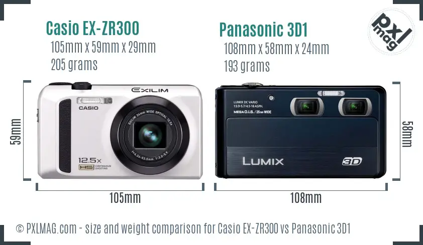 Casio EX-ZR300 vs Panasonic 3D1 size comparison