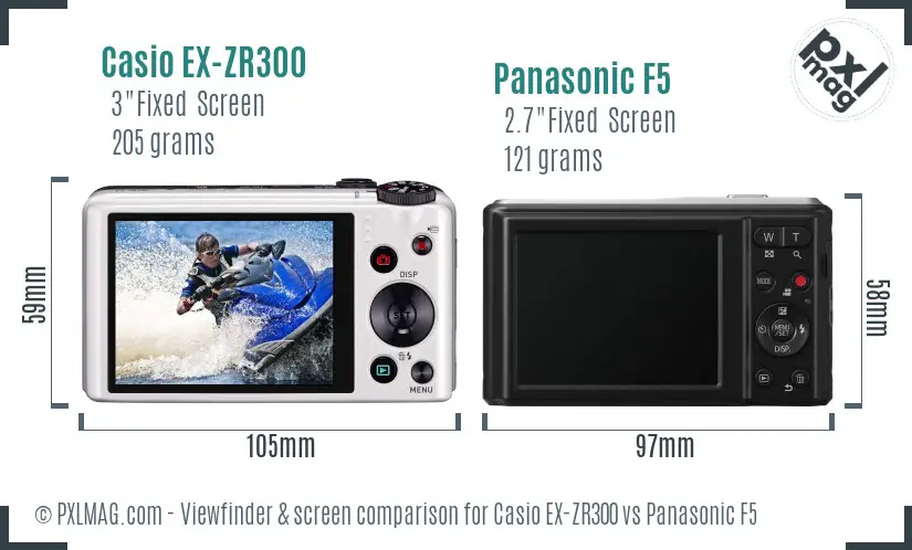 Casio EX-ZR300 vs Panasonic F5 Screen and Viewfinder comparison