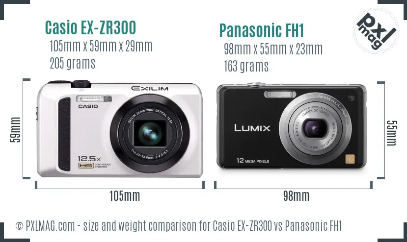 Casio EX-ZR300 vs Panasonic FH1 size comparison