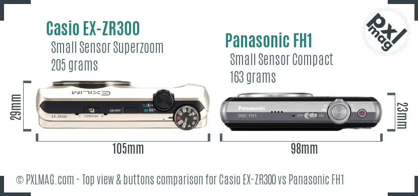 Casio EX-ZR300 vs Panasonic FH1 top view buttons comparison