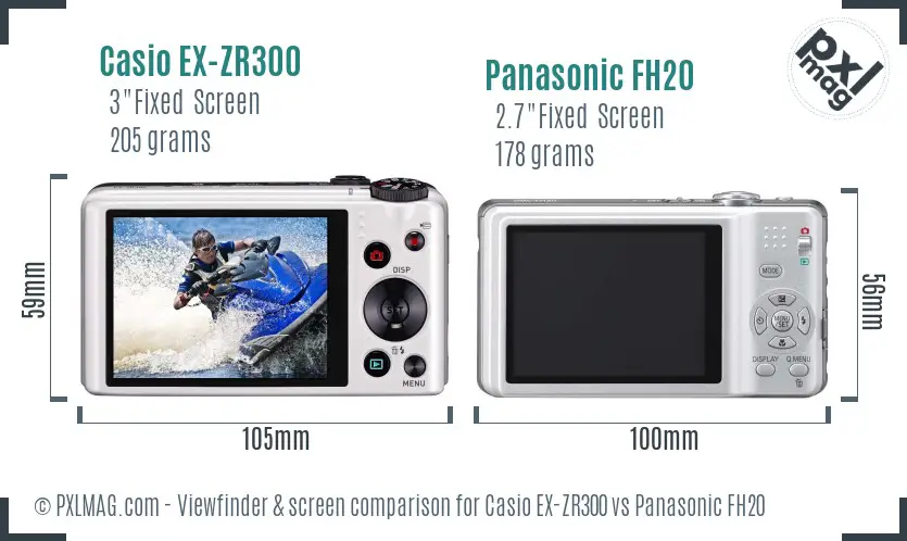 Casio EX-ZR300 vs Panasonic FH20 Screen and Viewfinder comparison